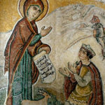 Mosaic depiction of Mary holding an Arabic text, Convent of Our Lady, Greek Orthodox Church, Sednaya, Syria.