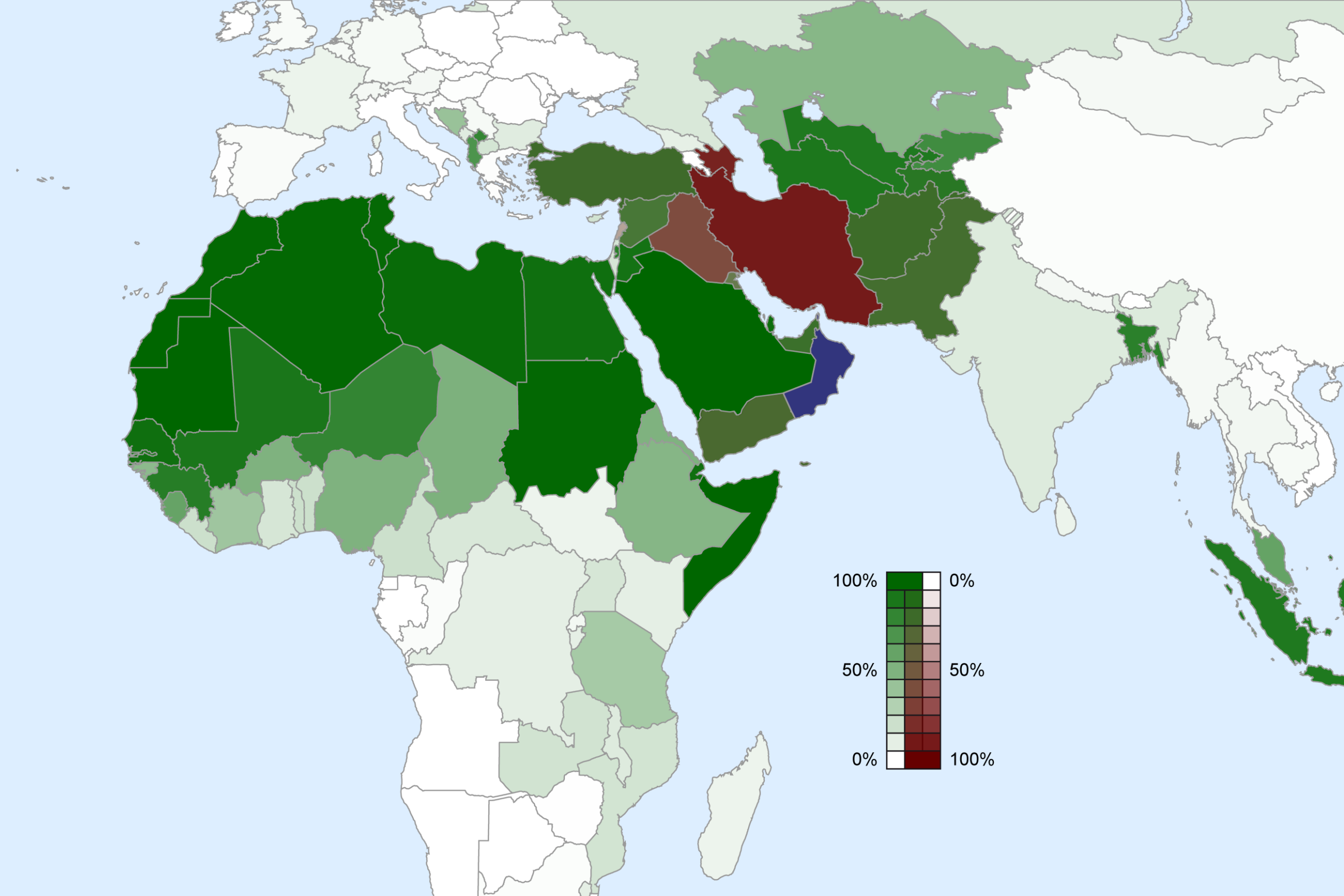 Сунниты азербайджана. Карта распространения Ислама в мире. Страны сунниты и шииты на карте.