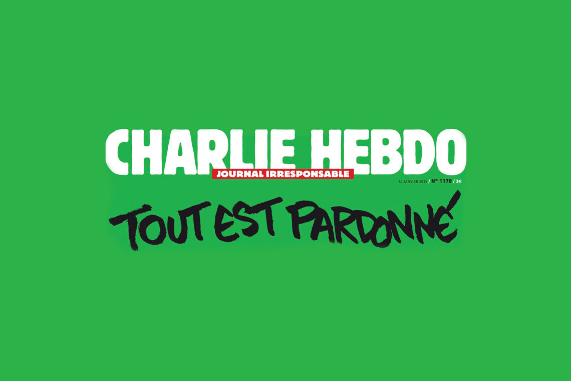 Headline on the cover of Charlie Hebdo after attacks