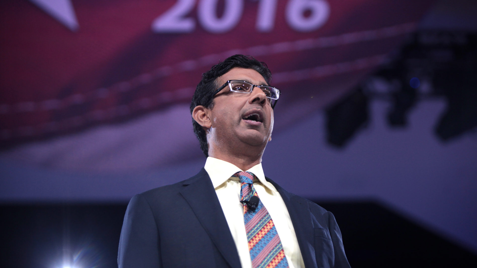 Dinesh D'Souza speaking at the 2016 Conservative Political Action Conference (CPAC) in National Harbor, Maryland.