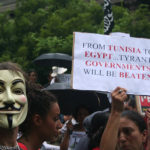 Supporters of the Egyptian protestors outside the State Library in Melbourne, Australia