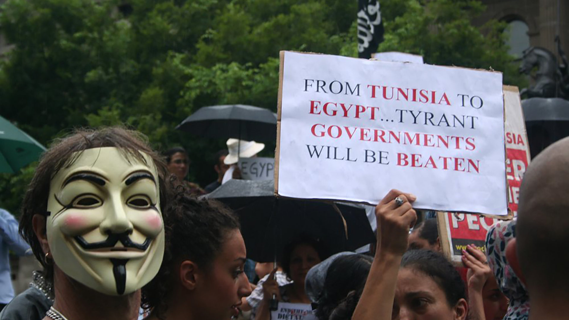 Supporters of the Egyptian protestors outside the State Library in Melbourne, Australia