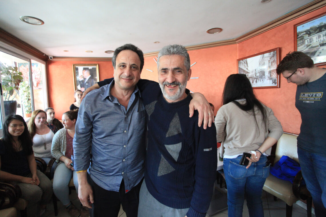 Anouar with the waiter Mohamed in Cafe Smara, April 2018