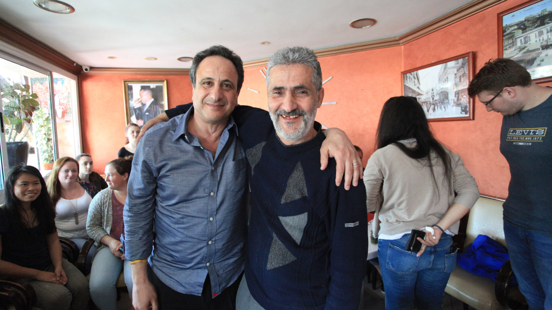 Anouar with the waiter Mohamed in Cafe Smara, April 2018