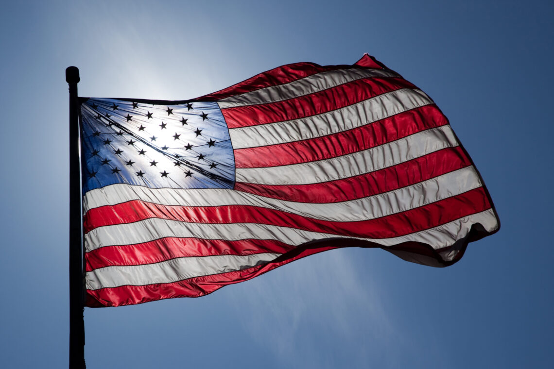 US Flag Backlit by the Sun