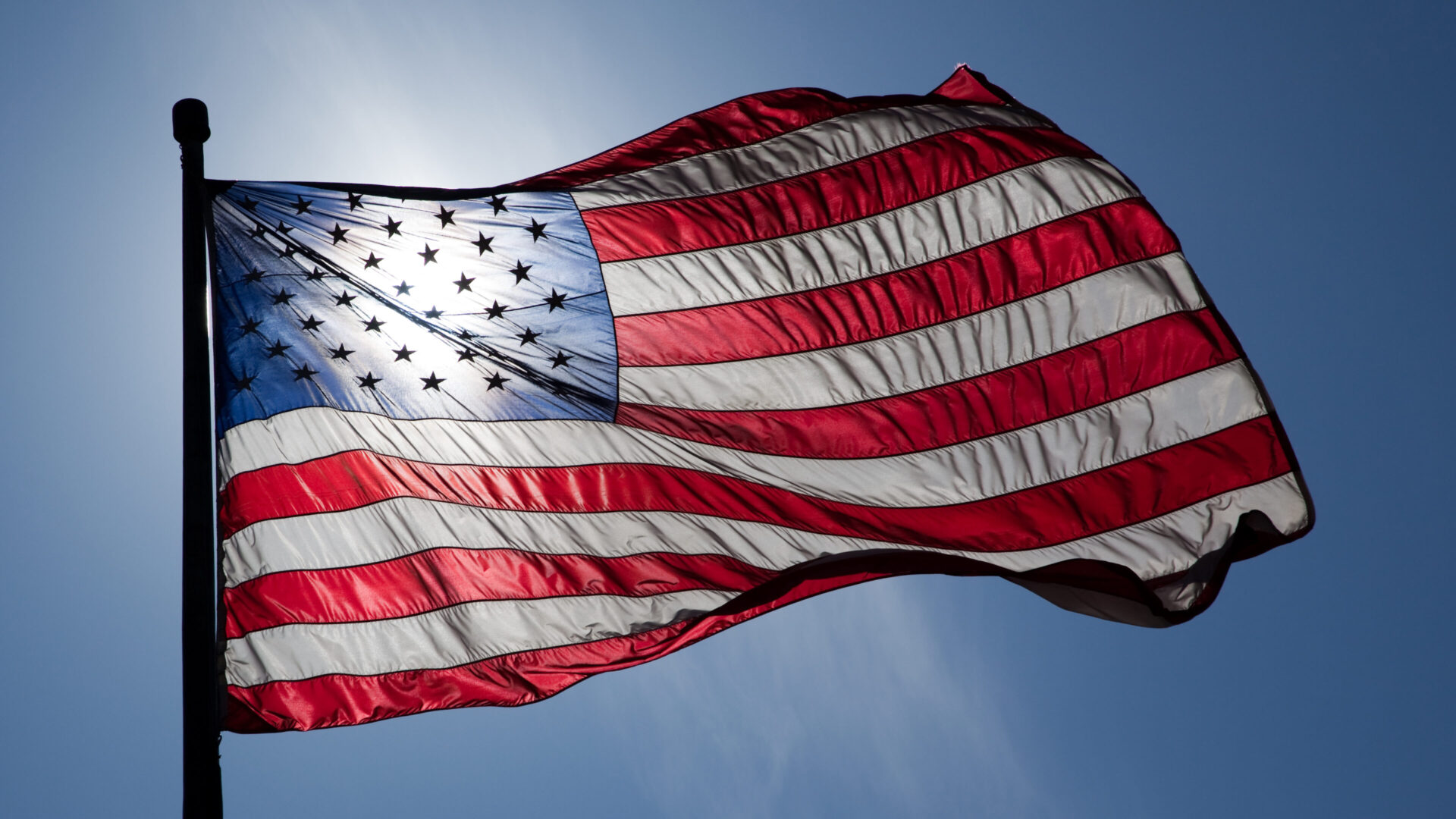 US Flag Backlit by the Sun